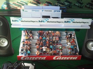 Corporate event with branded grandstand and pit buildings